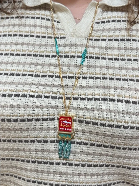 NWT Women BETSEY JOHNSON Coastal Mediterranean Sardines sparkly long necklace - Picture 9 of 9